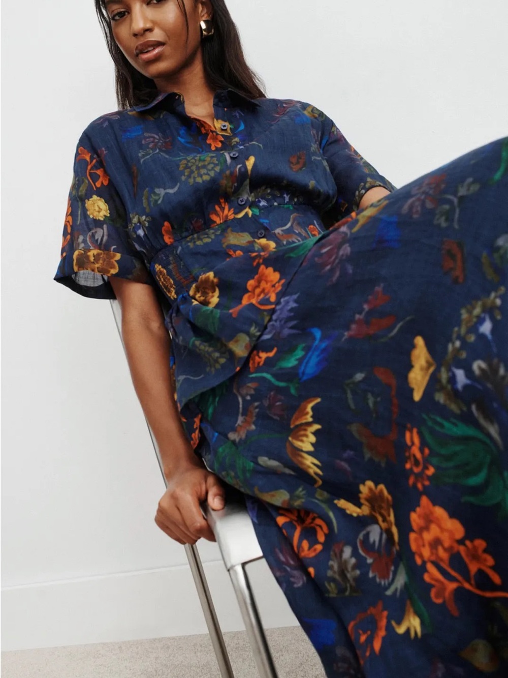Rosie Assoulin Navy Floral Tiered Maxi Dress - Picture 4 of 5